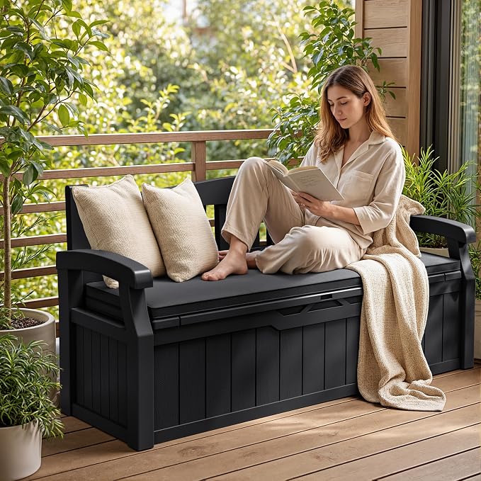 JUMMICO 80 Gallon Resin Outdoor Storage Bench - Image 2
