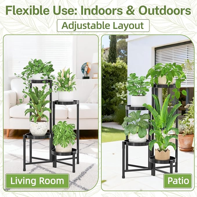iDavosic.ly Plant Stand Indoor Outdoor, 4 Tier Metal Corner Shelf, Folding - Image 6