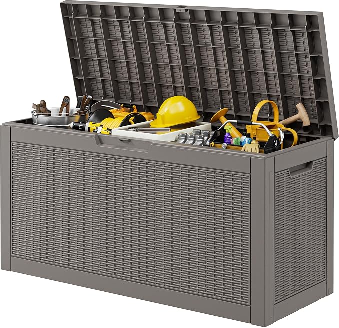 Outdoor Storage Box, 75 Gallon Resin Deck Boxes Outdoor Waterproof by WTFGO