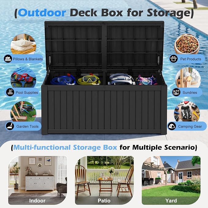 Outdoor Storage Box, 200 Gallon Resin Deck Boxes Outdoor Waterproof - Image 4