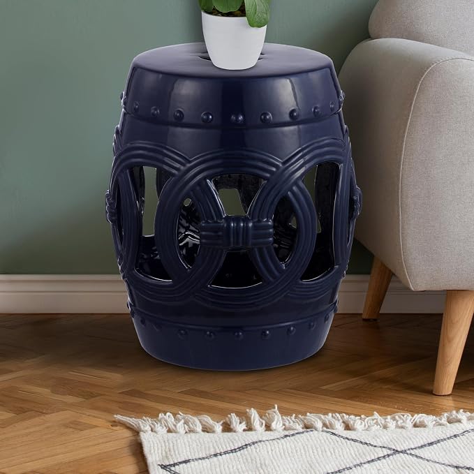JONATHAN Y Lucky Coins 16" Ceramic Garden Stool Side Table, Drum Shape - Image 4