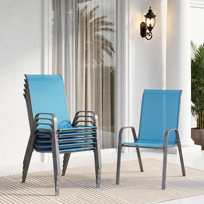 TLSUNNY Patio Chair, Outdoor Stackable Textilene Chairs Set of 6, Sky Blue | by TLSUNNY