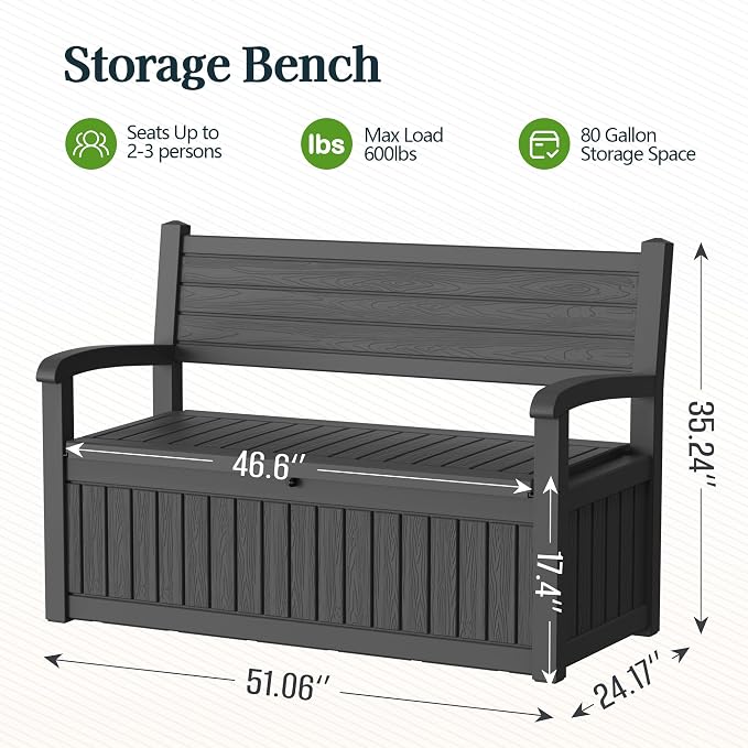 Outdoor Bench, Waterproof Garden Storage Bench, 100 Gallon Deck Box | Lockable - Image 2