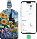 Luggage Tags Built-in Anti-Loss Tracker, Luxury Leather Luggage Tags for Suitcase, Travel Bags, Backpacks, Travel Organizer for Lost Baggage Prevention (Sunflower)