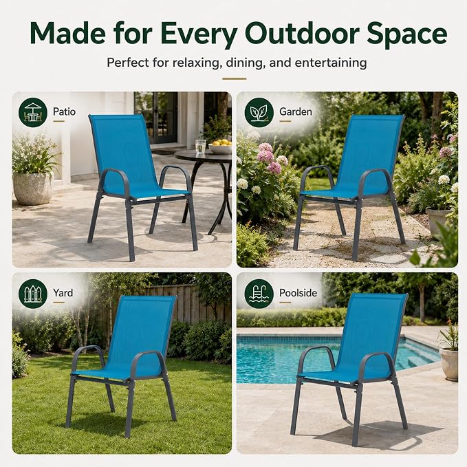 Majnesvon Outdoor Patio Chairs Set of 4, Stackable Patio Chairs, Front Porch - Image 6
