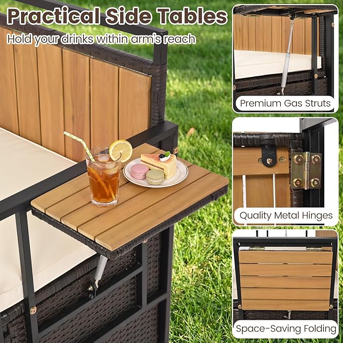 Outdoor Storage Bench, Outside Cushioned Loveseat Seating - Image 6