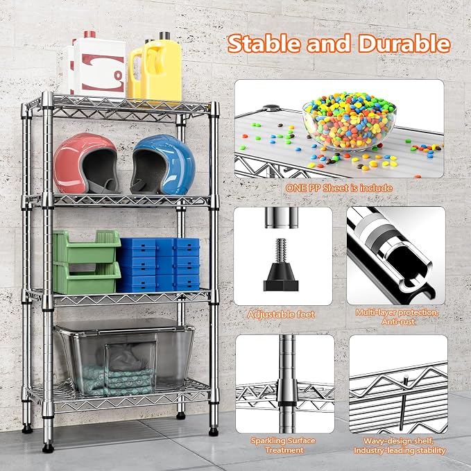 M MZG 1000 lbs 4 Tier Shelf Metal Storage Shelves Wire Rack Closet Organizers - Image 7