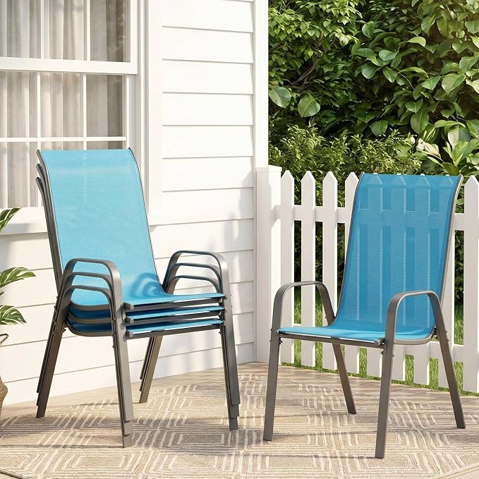 TLSUNNY Patio Chair, Outdoor Stackable Textilene Chairs Set of 4, Sky Blue | by TLSUNNY