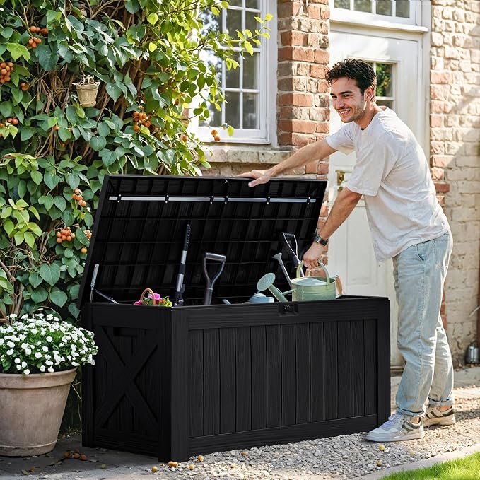 Greesum 120 Gallon Deck Box, Resin Outdoor Storage Container, Garden Tools - Image 2