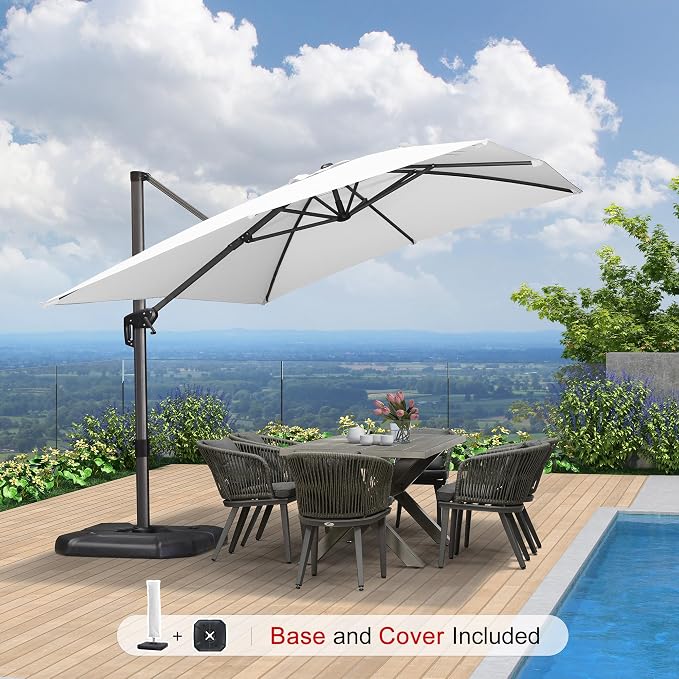 PURPLE LEAF Umbrella with Base and Cover 9' x 11.5' All Shade White | More - Image 2