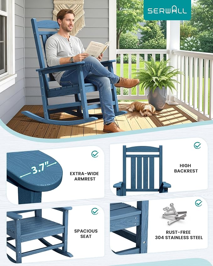 SERWALL Outdoor Rocking Chair Set of 4, Oversized Patio Rocking Chair, Porch - Image 5