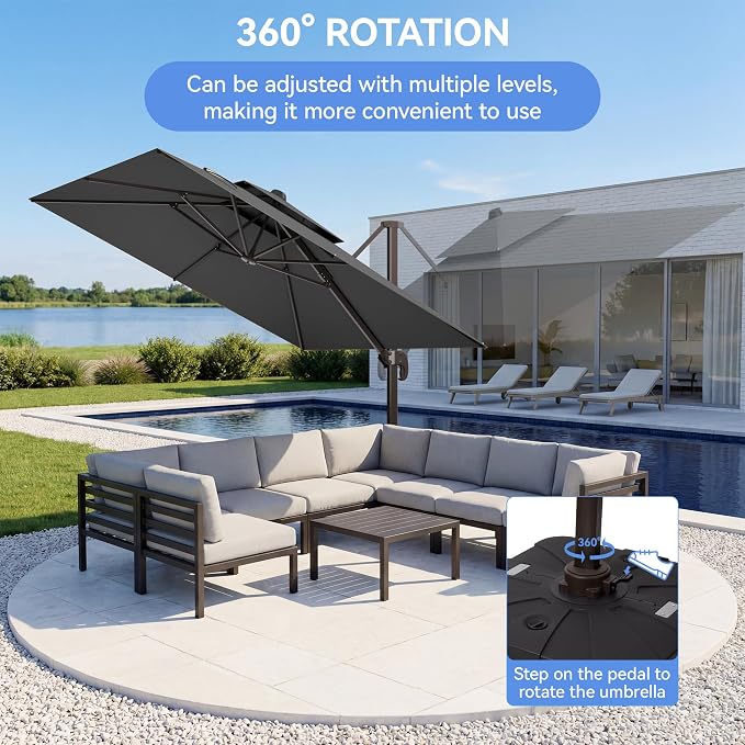 10x10FT Cantilever Outdoor Patio Umbrellas，Double Top Large Square Umbrella - Image 6