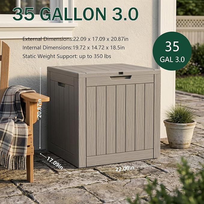 Outdoor Storage Box, 35 Gallon Waterproof Deck Box, Quick Snap-Lock Resin - Image 2