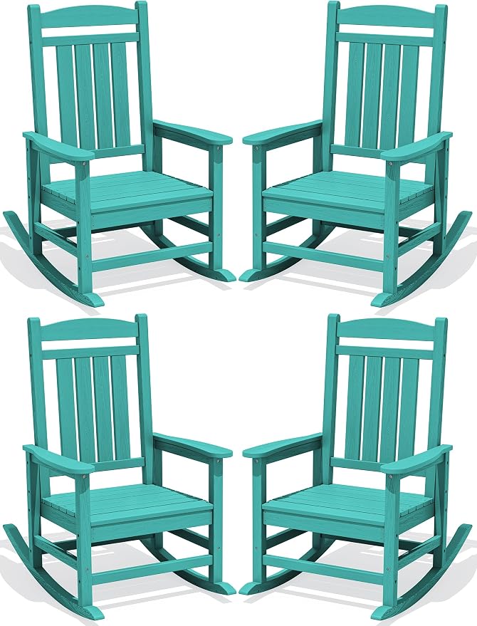 Oversized Outdoor Rocking Chairs Set of 4, HDPE Porch Rocker, Aruba | by KINGYES