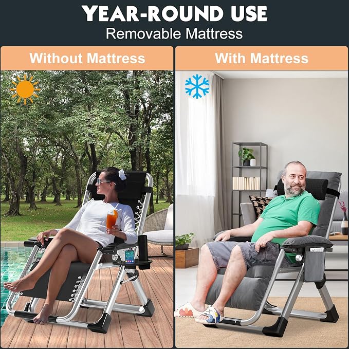 MOPHOTO Zero Gravity Chair, Outdoor Padded Lounge Chair - Image 5