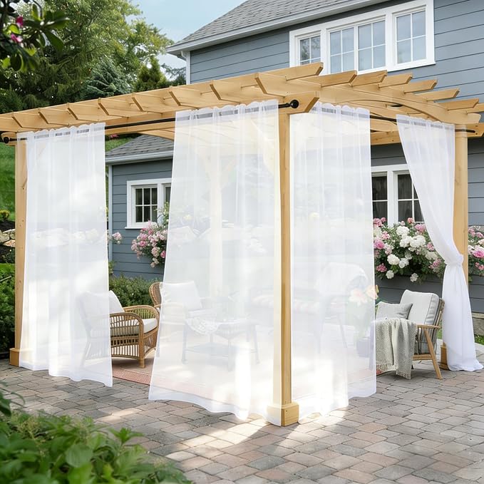 Outdoor Sheer Curtains for Patio Waterproof, 2 Panels Rod Pocket Indoor/Outdoor by Awnmeow