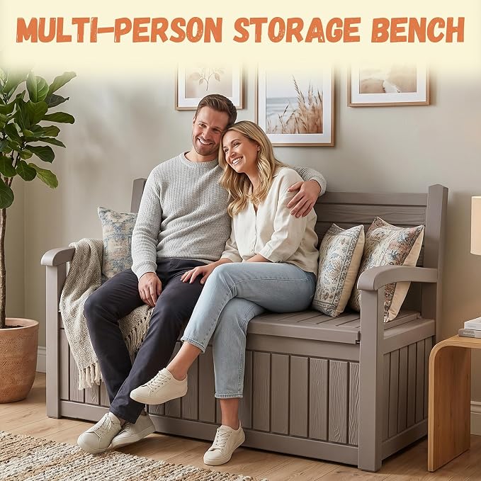 120 Gallon Outdoor Storage Bench, Lockable Patio Storage Bench, - Image 7