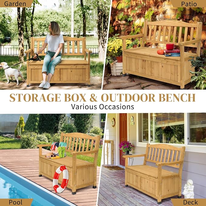 Outdoor Wood Storage Bench, Wooden Large Deck Box - Image 7