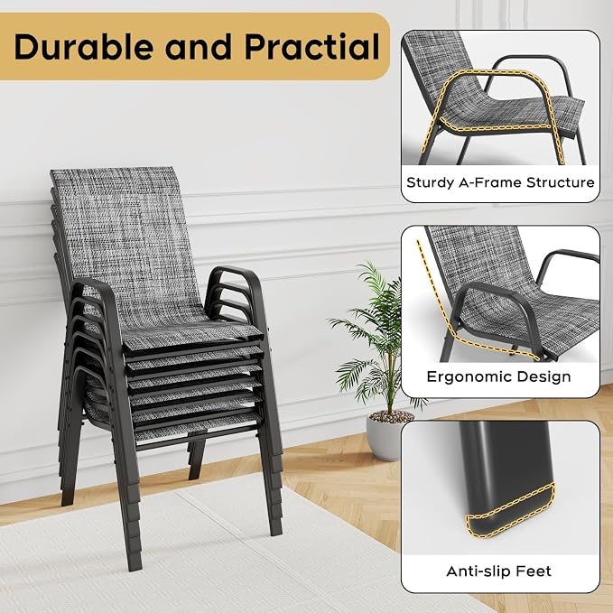 Patio Dining Chairs Set of 6, Outdoor Stackable Dining Chairs - Image 7