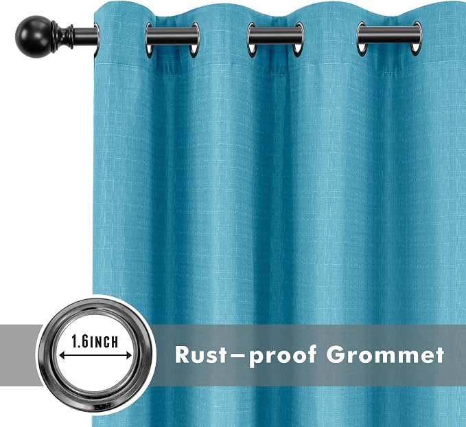Linen Outdoor Curtains for Patio Waterproof 4 Pcs 110x95 In Teal | Light - Image 4
