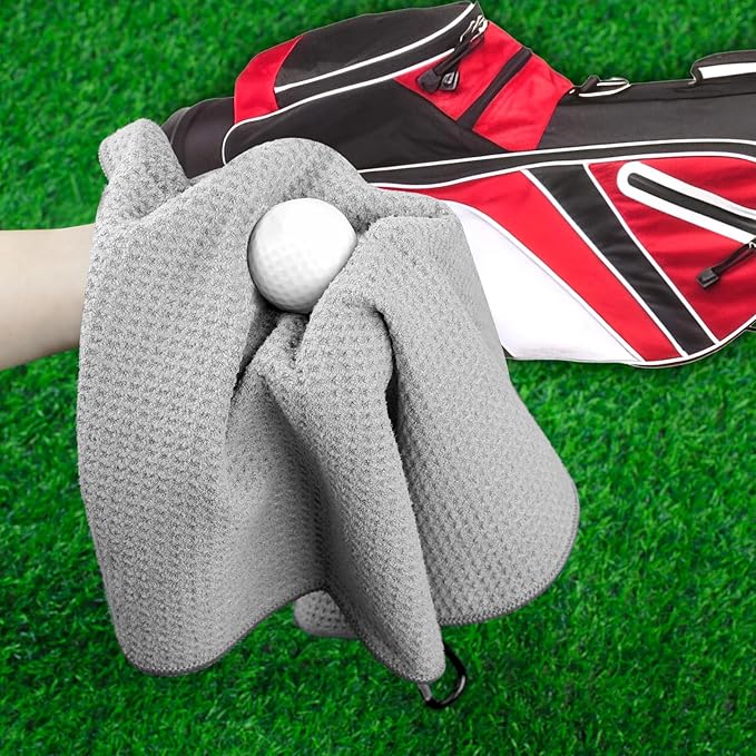 3 Pack 16" X 16" Golf Towels for Golf Bags for Men, Premium Waffle-Pattern Golf Towel with Carabiner Clip, Super Absorbent Microfiber Towel, Golf Accessories for Men, 3 Dark-Gray Colors