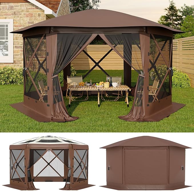 13FT Pop-Up Gazebo Tent with Mesh Netting, Removable Top & Wind Cloths | by GarveeLife