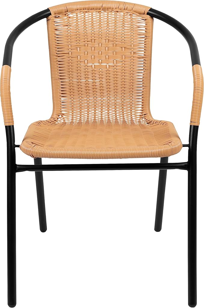 Flash Furniture Lila 2 Pack Beige Rattan Indoor-Outdoor Restaurant Stack Chair - Image 5