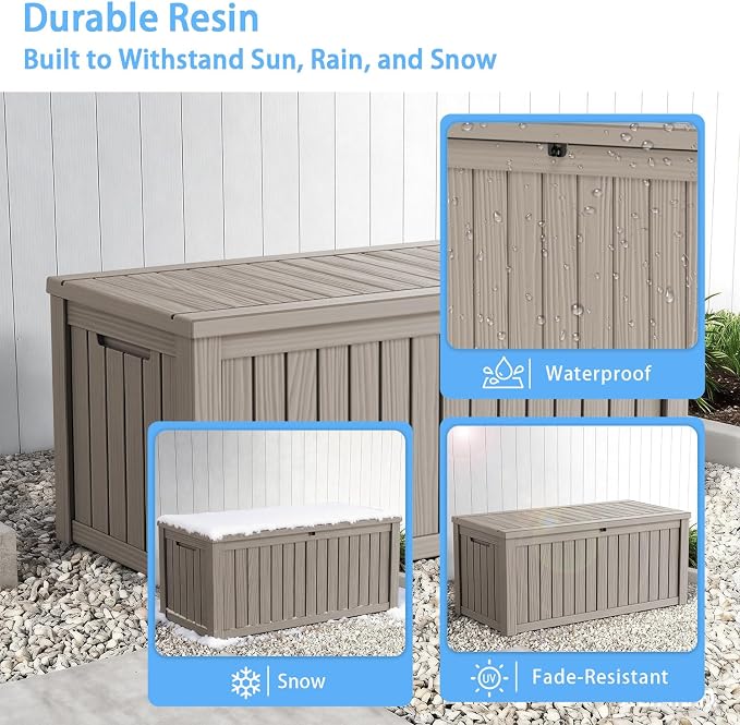 200 Gallon Large Outdoor Storage Box Waterproof, UV Resistant Resin Deck Box - Image 6