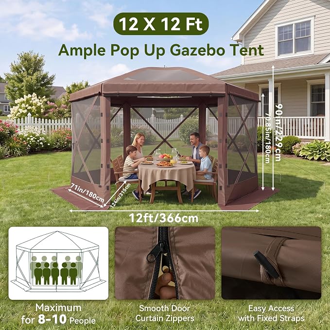 Aoxun 12x12ft Pop Up Canopy Tent, Screen Tent - Image 5