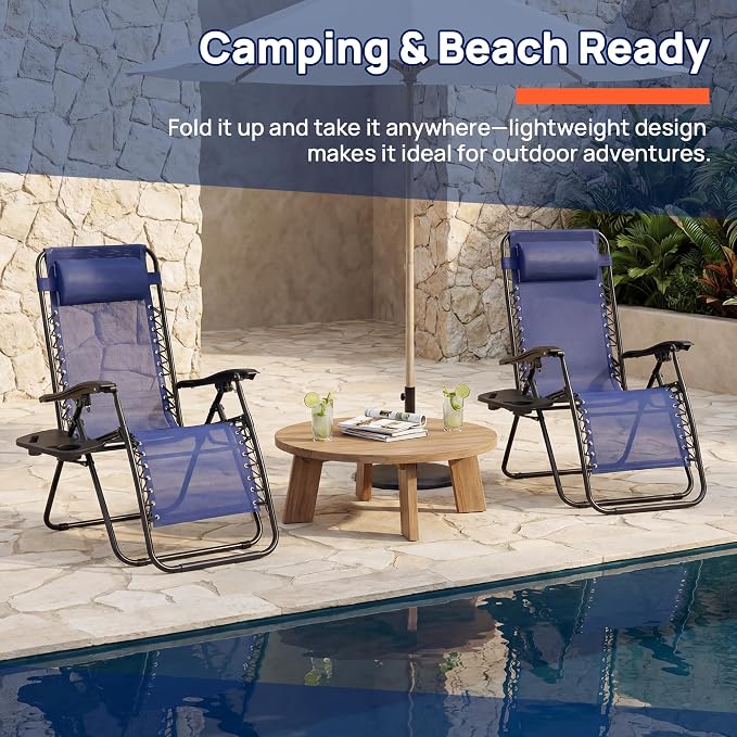 Chaise Lounge Chair Outdoor Set of 2, Oversized Zero Gravity Chair, Lawn Chairs - Image 4