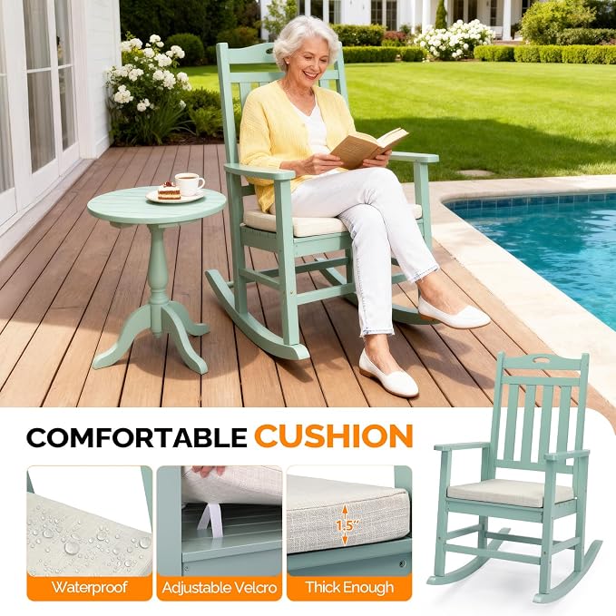 VINGLI Outdoor Rocking Chair, Wooden Rocking Chair - Image 7