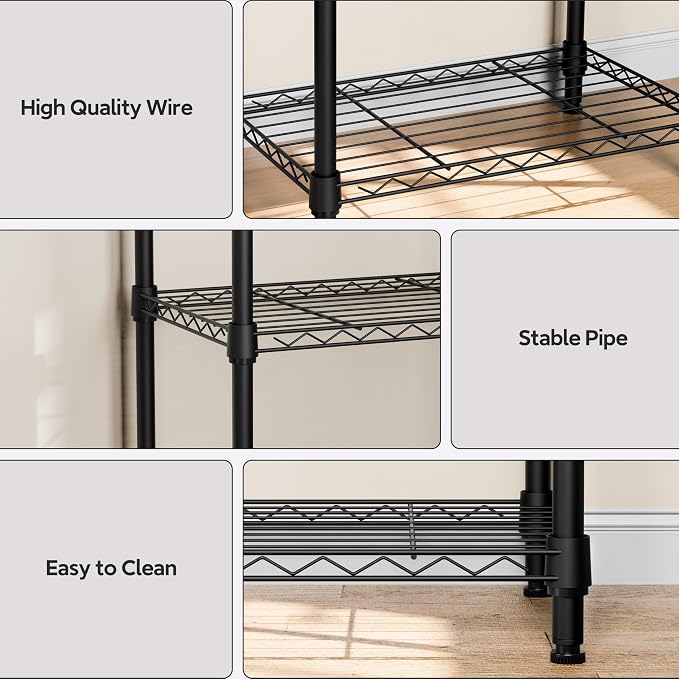 M MZG 5 Tiers Shelf Metal Storage Shelves Wire Rack Closet Organizers - Image 4