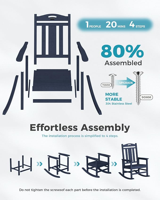 Oversized Outdoor Rocking Chairs Set of 8, 380lbs Heavy-Duty Large Patio Rocker - Image 8