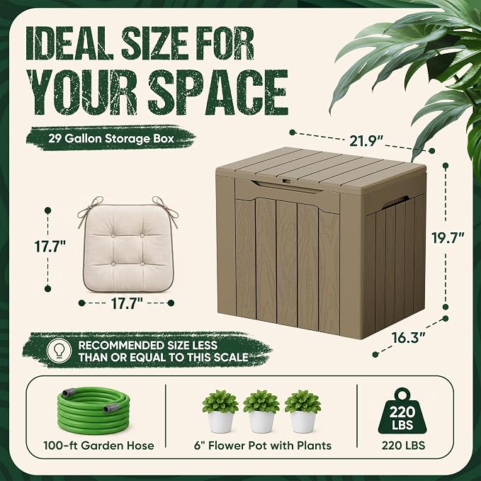 Devoko 29 Gallon Deck Box, Waterproof Resin Outdoor Storage Box | Lockable and - Image 6