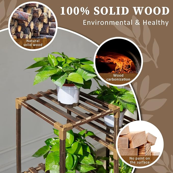 Plant Stand Indoor Outdoor, 10 Tiered Plant Shelf Wood Plant Rack | Tall Plant - Image 2