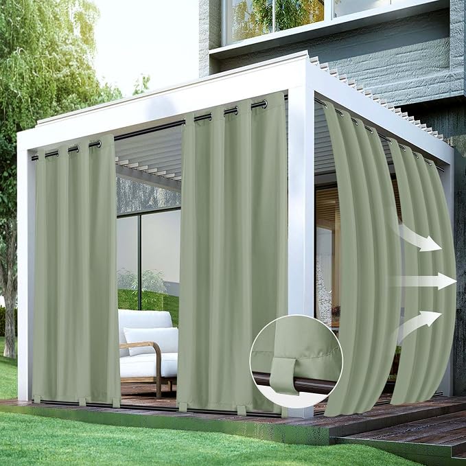 Windproof Outdoor Curtains for Patio Waterproof 4 Pcs 54x95 In Sage Green | by HolidayIdeas