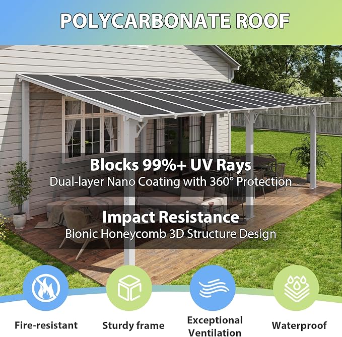 Aoxun 20’x10’ Gazebo with Aluminum Frame & Polycarbonate Panel, Outdoor Patio - Image 7