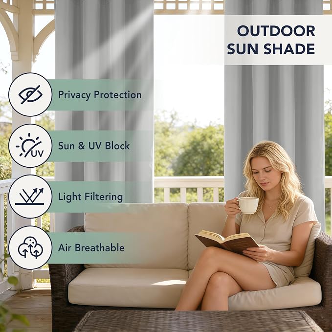 Outdoor Curtains for Patio Waterproof, 6 Drape Panels, Sun Shades | Privacy & - Image 3