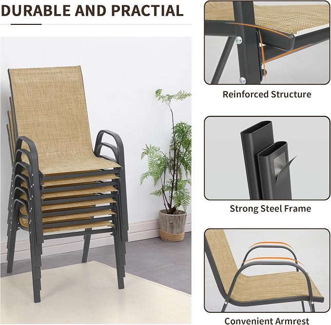 Patio Chairs Set of 4, Outdoor Stackable Dining Chairs - Image 7