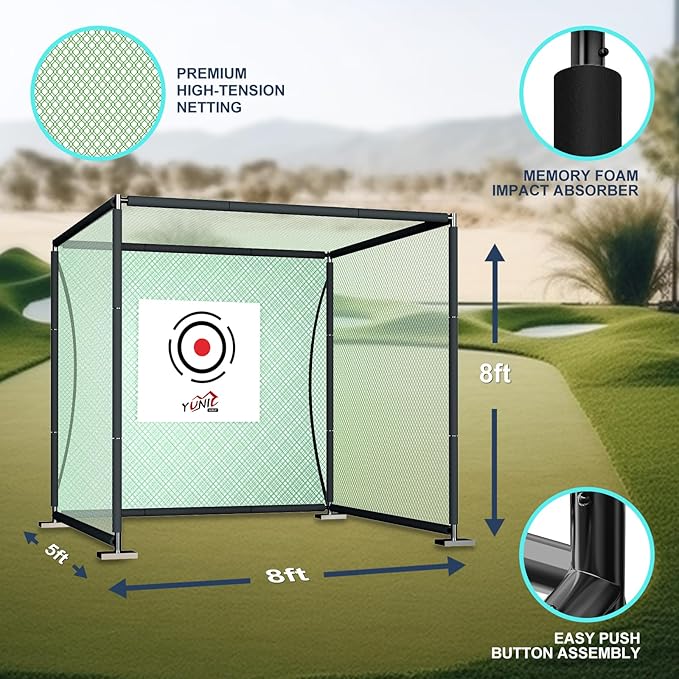 YUNIC Golf Driving Cage with Metal Frame - Choose Standard Hitting Target or Simulator Impact Screen
