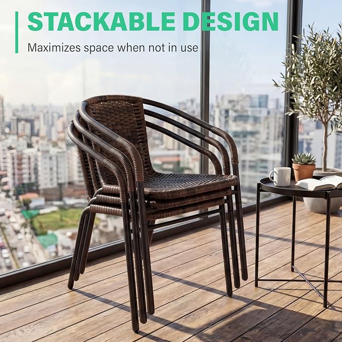 JEAREY Outdoor Patio Rattan Dining Chairs Set of 4, All Weather Stackable - Image 7
