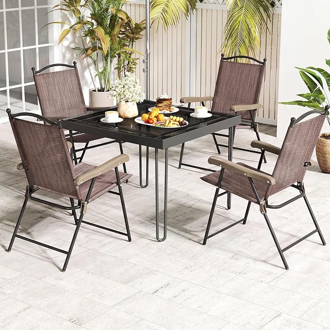 GIANTEX Set of 4 Patio Folding Chairs, Outdoor Patio Dining Chairs w/Armrest - Image 2