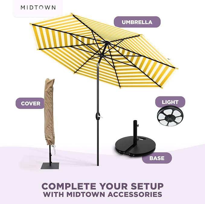 Midtown Umbrellas 10-Year-No-Fade - 8 Ft - UV Proof White/Yellow Stripes Fabric - Image 8