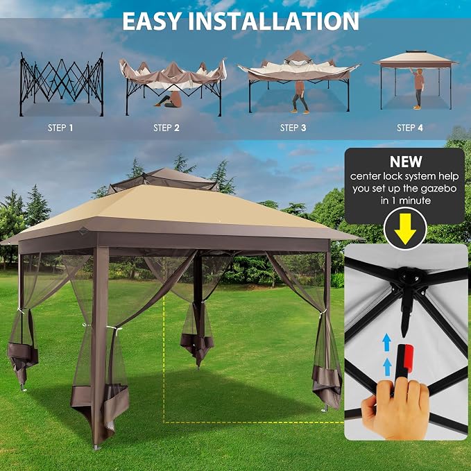 COBIZI Pop Up Gazebo 11x11 Canopy Tent, Outdoor Screened Gazebo Shelter - Image 3