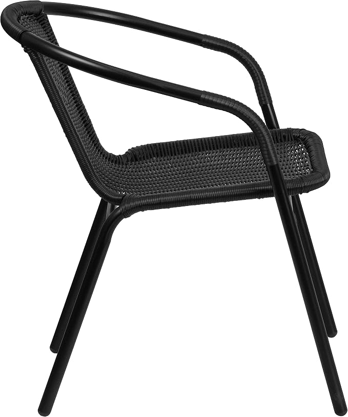 EMMA + OLIVER Black PE Rattan Stackable Patio Dining Chair, Indoor/Outdoor Use - Image 9