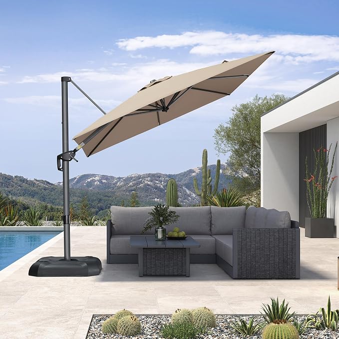 PURPLE LEAF Outdoor Umbrella 8' x 8' Square Premium Sun Protection Tapue | by PURPLELEAF