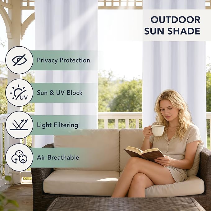 White Outdoor Curtains for Patio Waterproof, 6 Drape Panels | Privacy & - Image 3