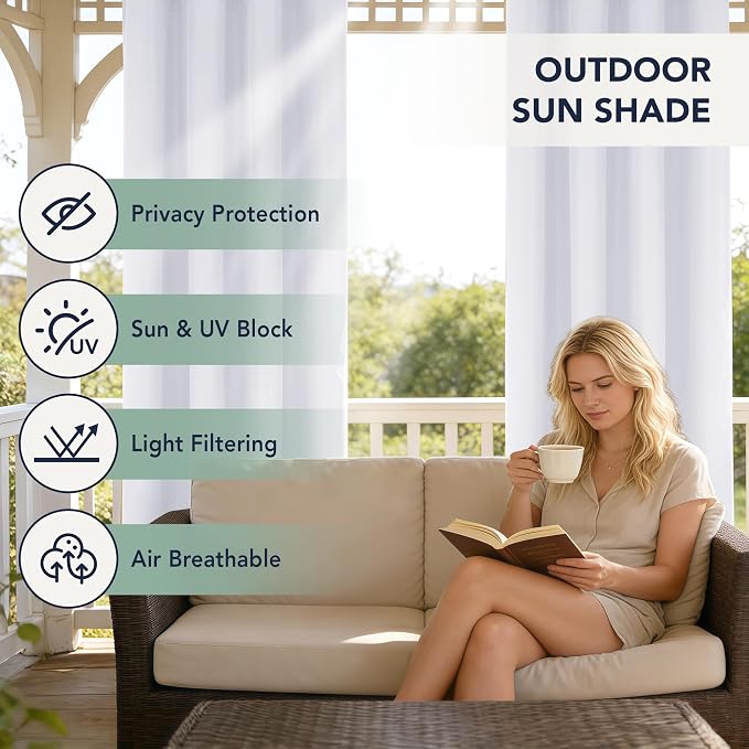 White Outdoor Curtains for Patio Waterproof, 6 Drape Panels | Privacy & - Image 3
