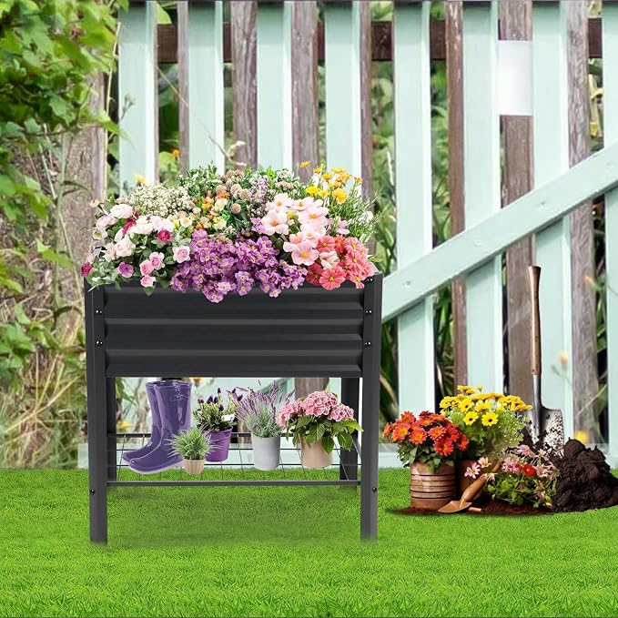 Raised Garden Bed with Legs and Shelf, Standing Raised Beds - Image 6