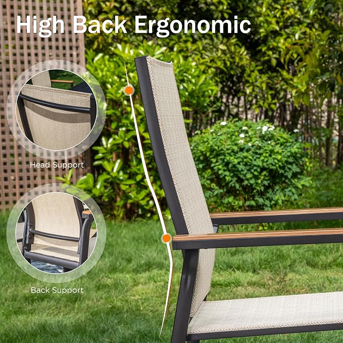PHI VILLA Outdoor Stackable Dining Chairs Set of 6 w/Aluminum Frame, - Image 7